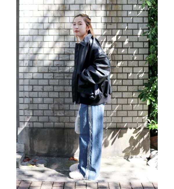 Ungrid「サイドカットオフストレートデニム」|デニム|