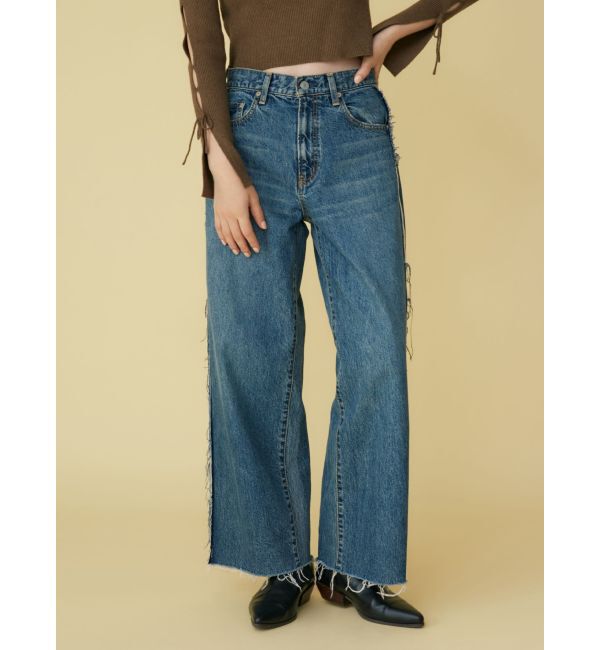 Ungrid「サイドカットオフストレートデニム」|デニム|