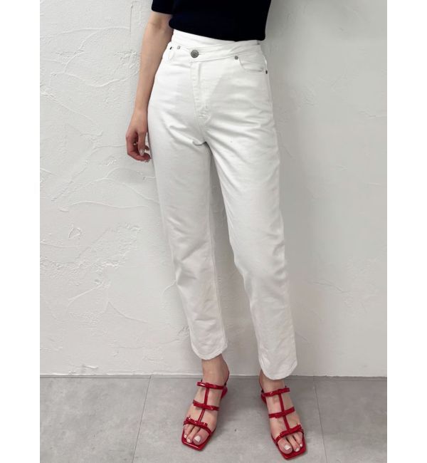 LAGUNAMOON「ウエストアシンメトリーデニムパンツ」|デニム|ホワイト