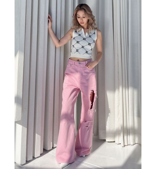 GYDA「ハイウエストRIPPERSワイドパンツ」|デニム|