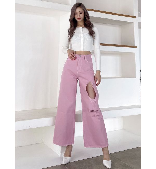 GYDA「ハイウエストRIPPERSワイドパンツ」|デニム|