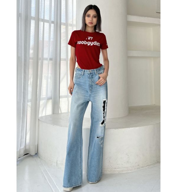 GYDA「ハイウエストRIPPERSワイドパンツ」|デニム|