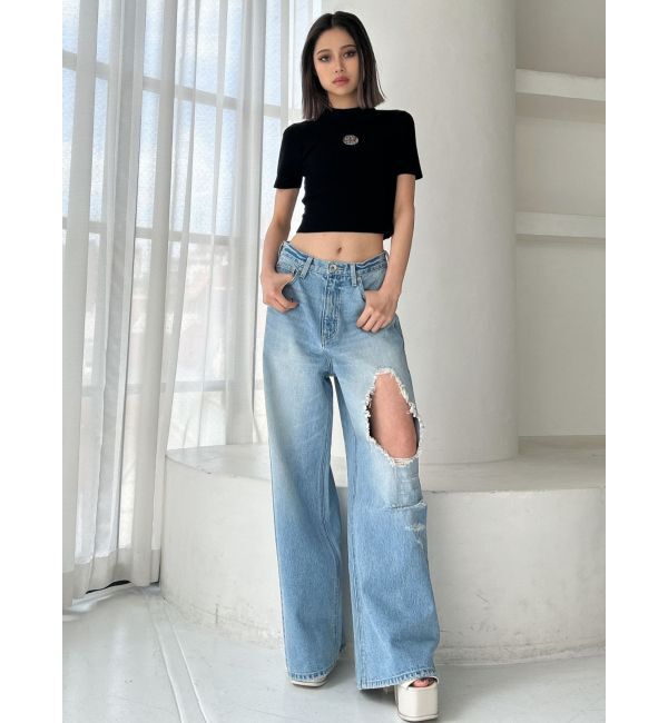 GYDA「ハイウエストRIPPERSワイドパンツ」|デニム|