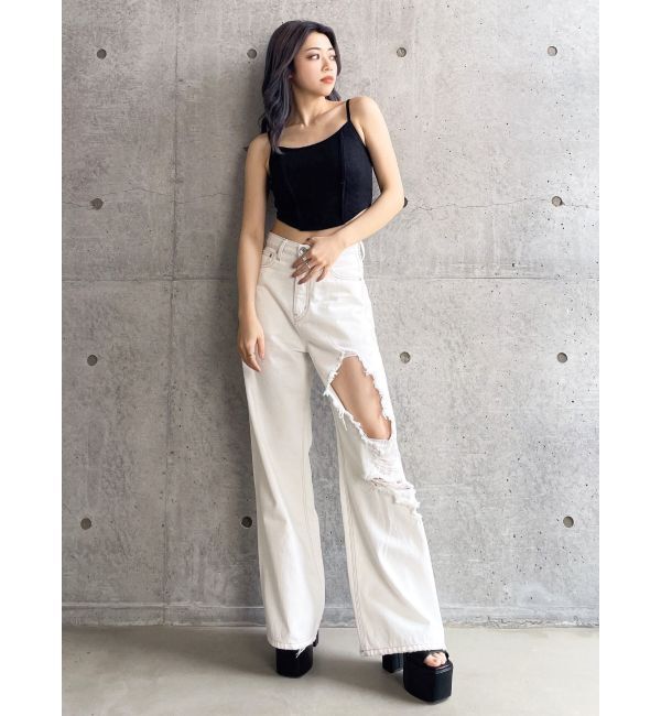 GYDA「ハイウエストRIPPERSワイドパンツ」|デニム|