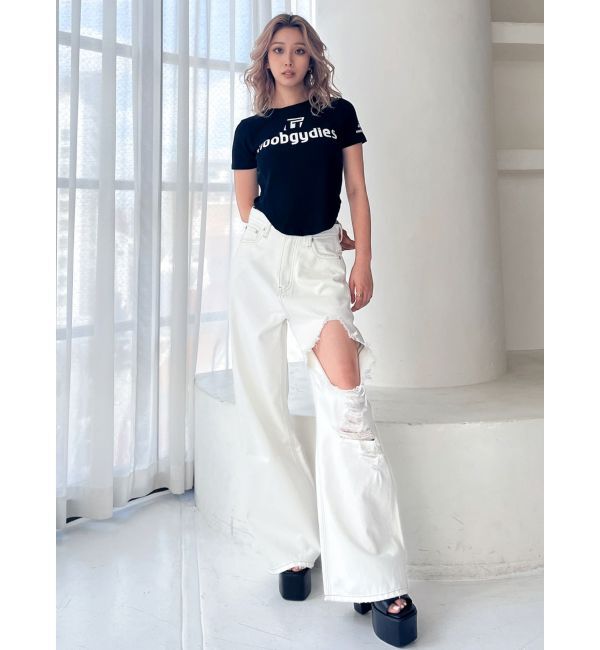 GYDA「ハイウエストRIPPERSワイドパンツ」|デニム|