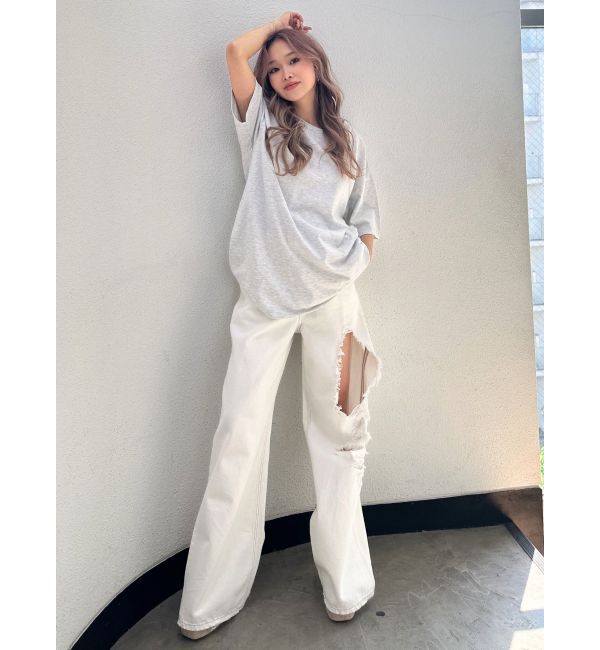 GYDA「ハイウエストRIPPERSワイドパンツ」|デニム|