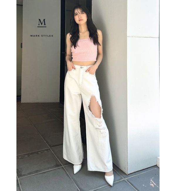 GYDA「ハイウエストRIPPERSワイドパンツ」|デニム|