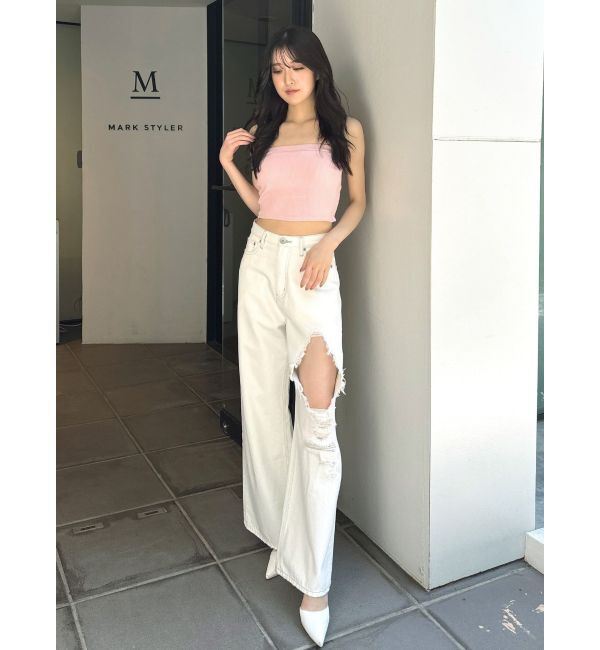 GYDA「ハイウエストRIPPERSワイドパンツ」|デニム|