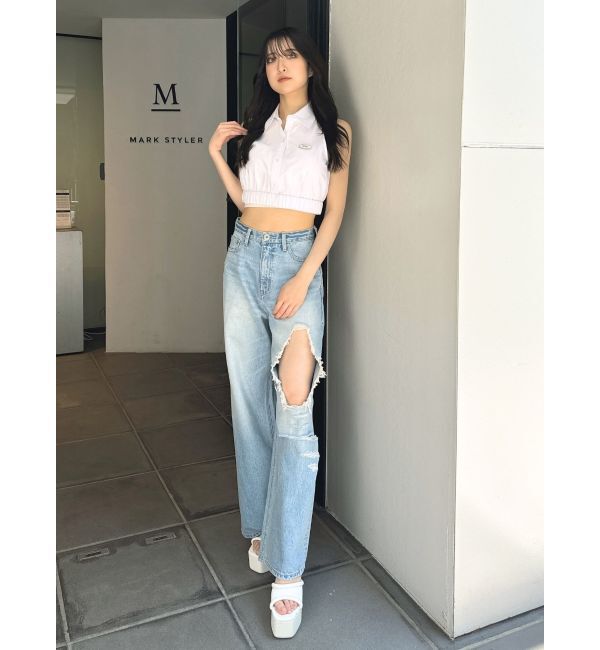 GYDA「ハイウエストRIPPERSワイドパンツ」|デニム|