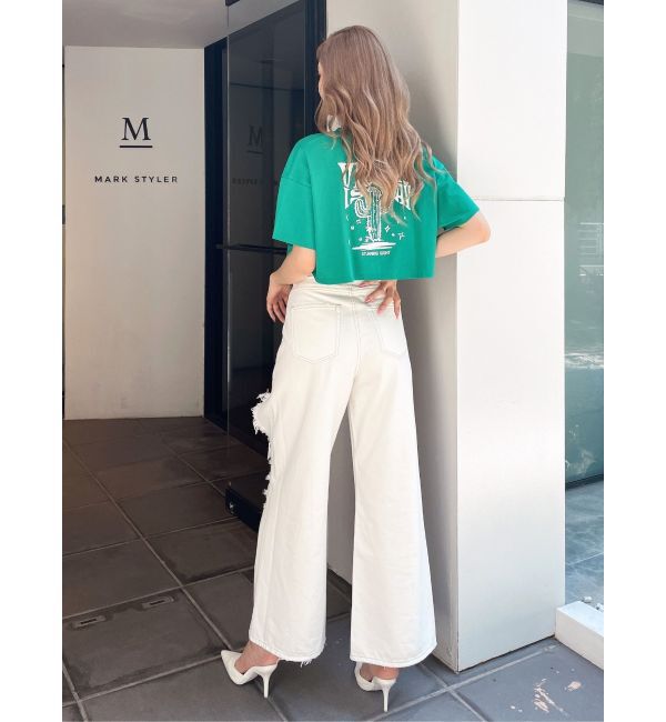 GYDA「ハイウエストRIPPERSワイドパンツ」|デニム|