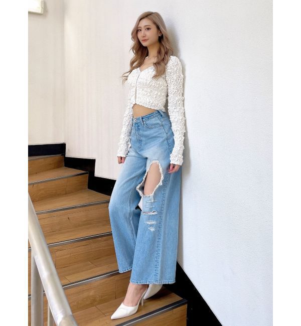 GYDA「ハイウエストRIPPERSワイドパンツ」|デニム|