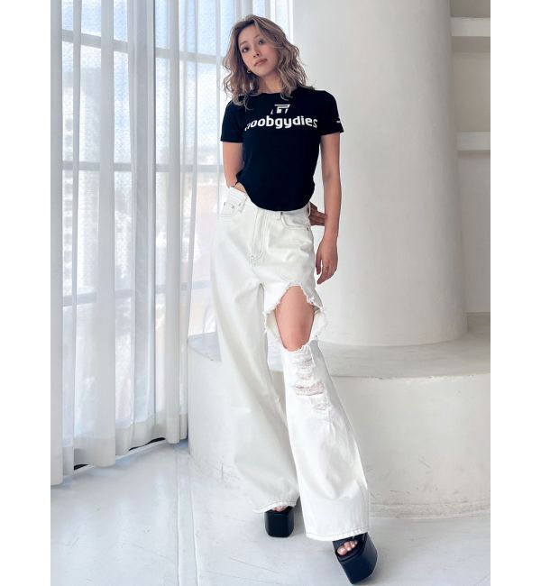 GYDA「ハイウエストRIPPERSワイドパンツ」|デニム|