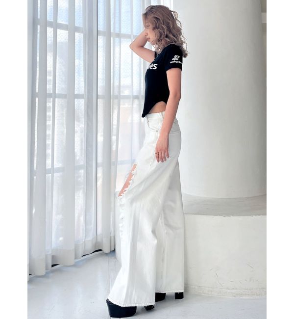 GYDA「ハイウエストRIPPERSワイドパンツ」|デニム|