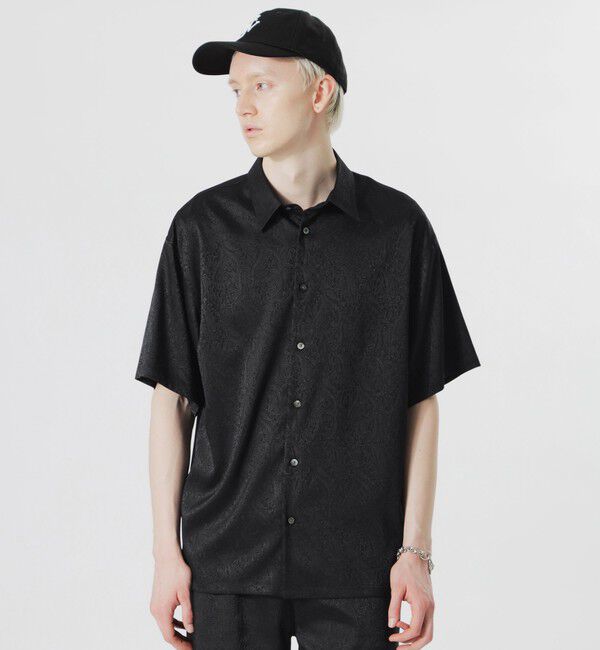  「サテンジャガードショートスリーブシャツ」|シャツ・ブラウス|ブラック