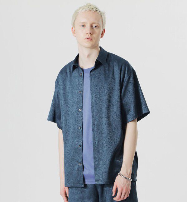  「サテンジャガードショートスリーブシャツ」|シャツ・ブラウス|ブルー