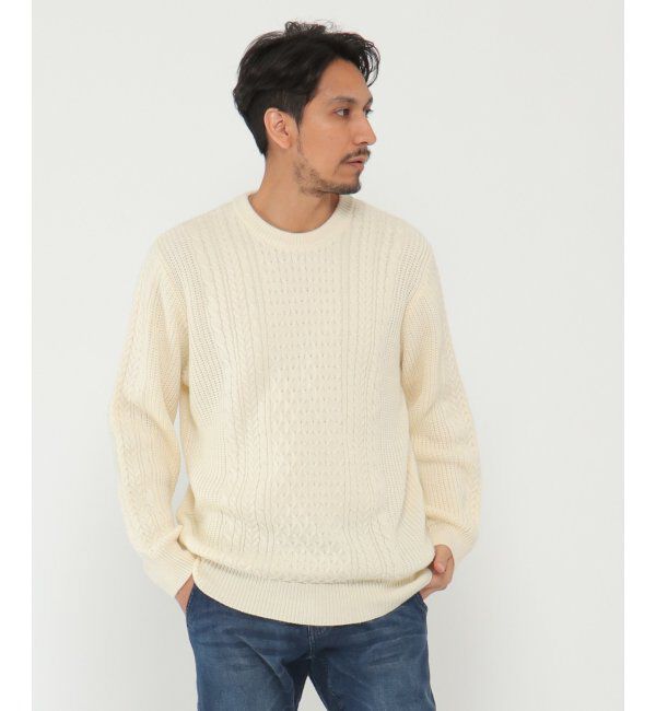 ikka「アラン柄ケーブルECOニット 2」|プルオーバー|オフホワイト