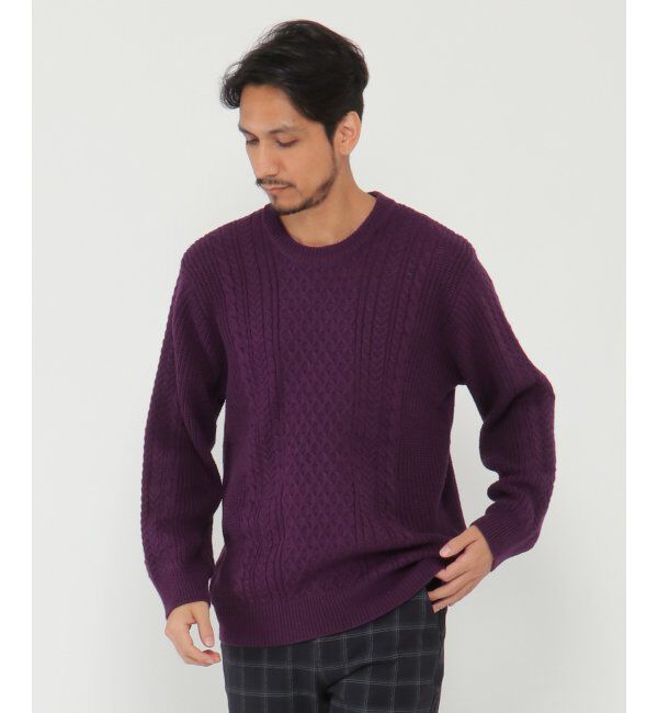 ikka「アラン柄ケーブルECOニット 2」|プルオーバー|パープル