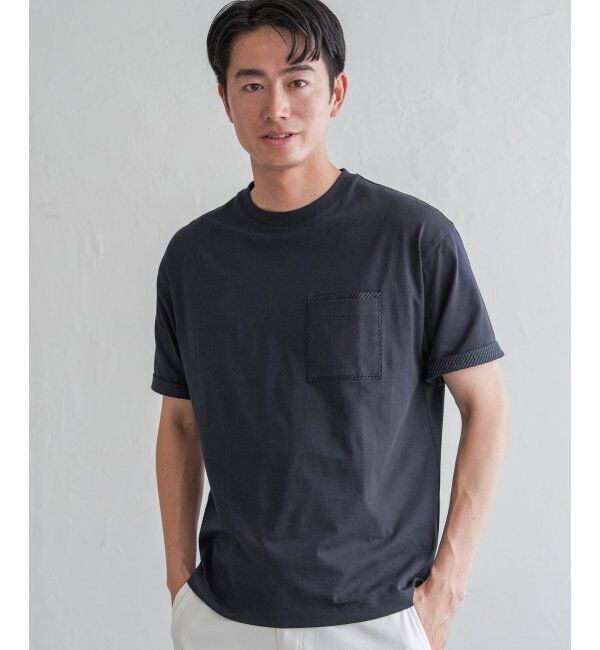 ikka「ストライプMIXポケットTシャツ」|Tシャツ・カットソー|