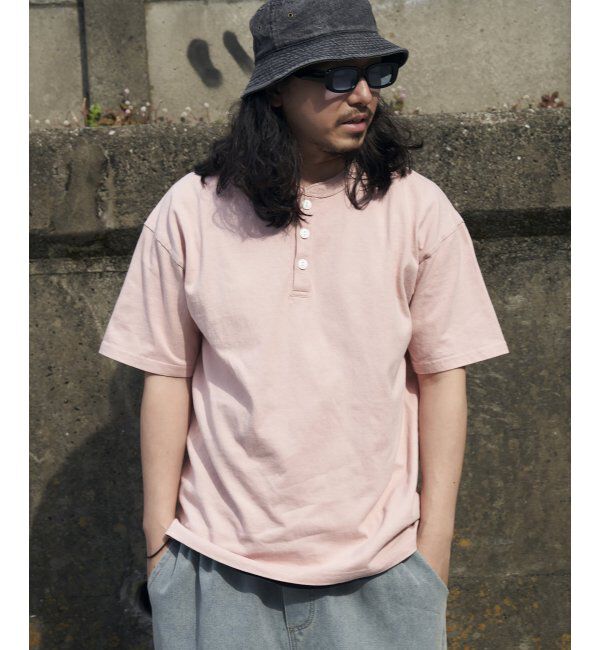 VENCE share style「Goodwear グッドウェア ヘンリーネックTシャツ」|Tシャツ・カットソー|ピンクホワイト