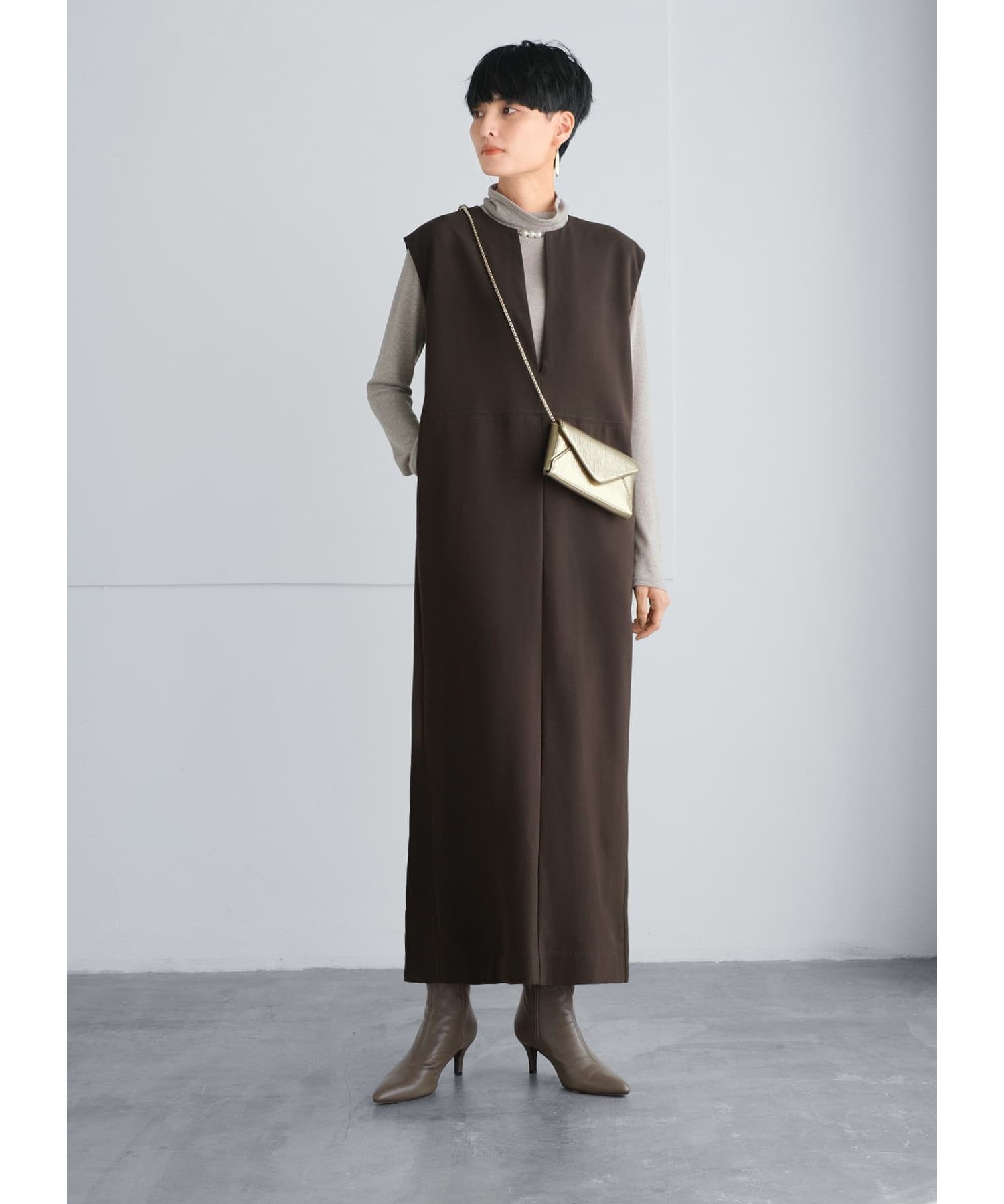 STYLE DELI「パールポイントジャンパースカート」|ジャンパースカート|ダークブラウン