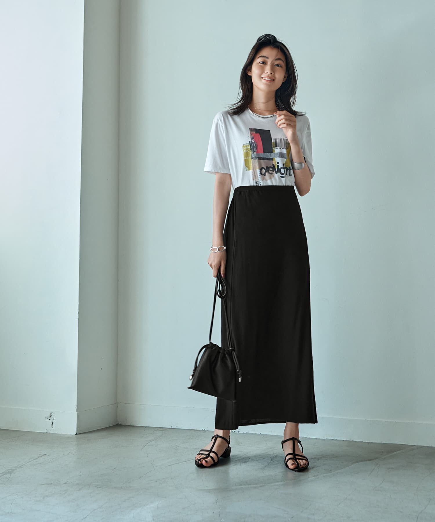 STYLE DELI「薄手なセンシュアルロング丈スカート」|スカート|ブラック