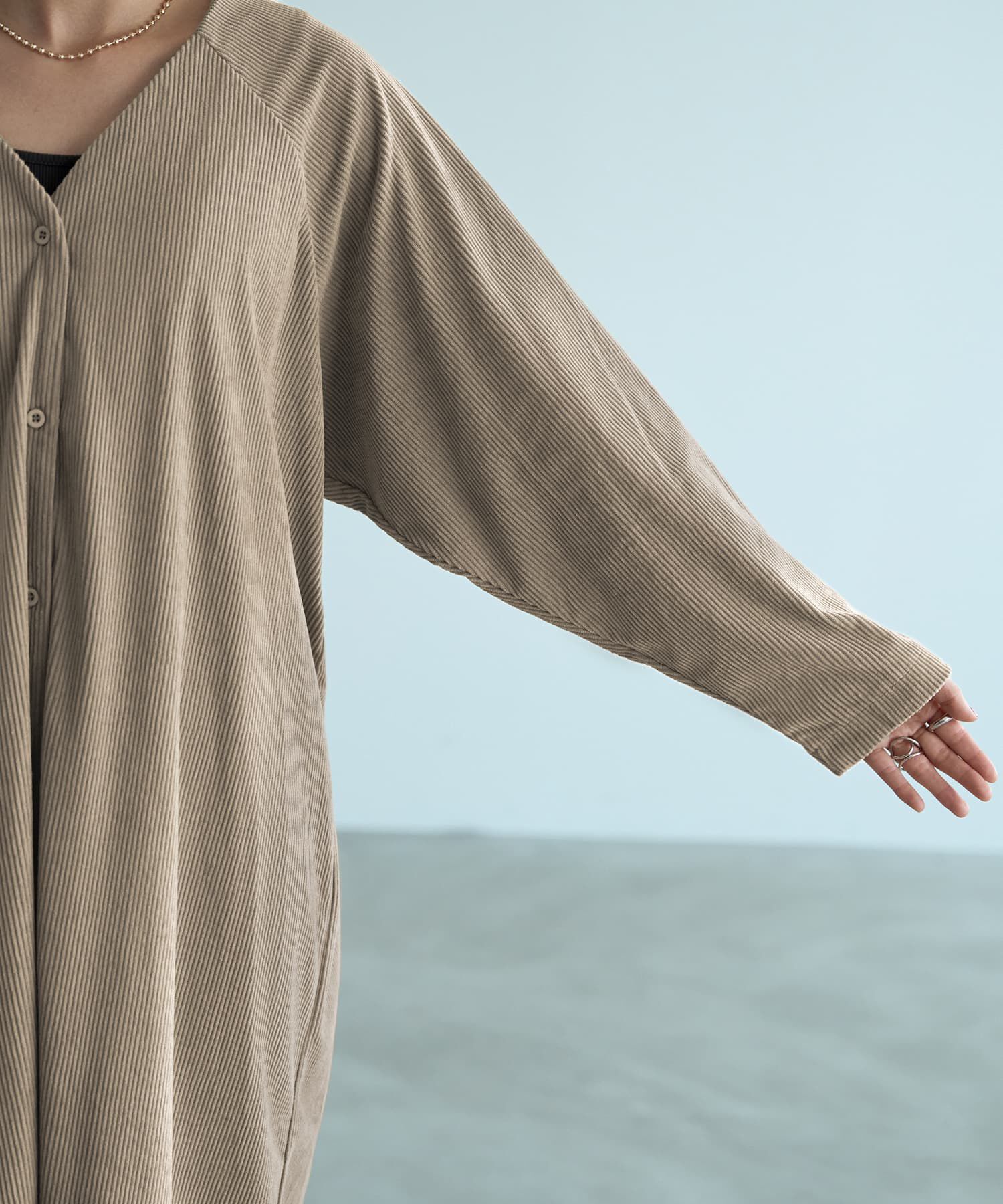 STYLE DELI「ライトコーデュロイVネックワンピース」|ワンピース|