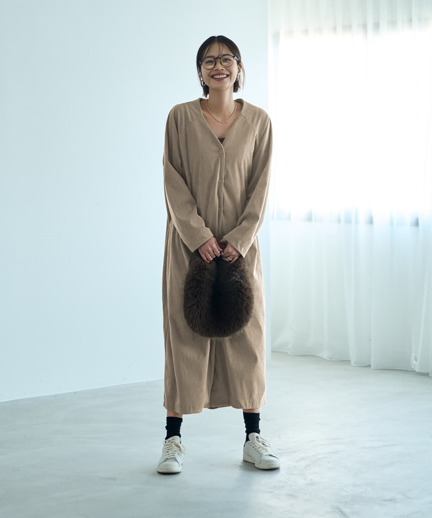 STYLE DELI「ライトコーデュロイVネックワンピース」|ワンピース|