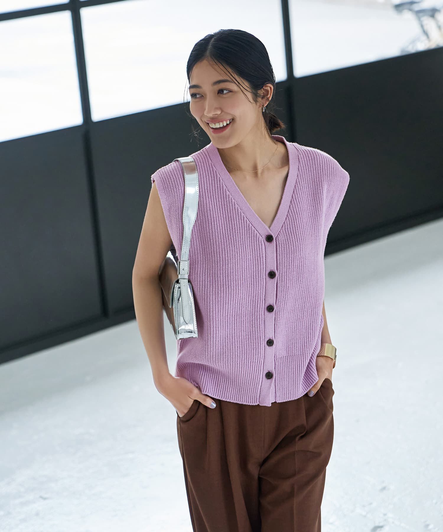 STYLE DELI「片畦編みサマーニットベスト」|ベスト・ジレ|ラベンダー