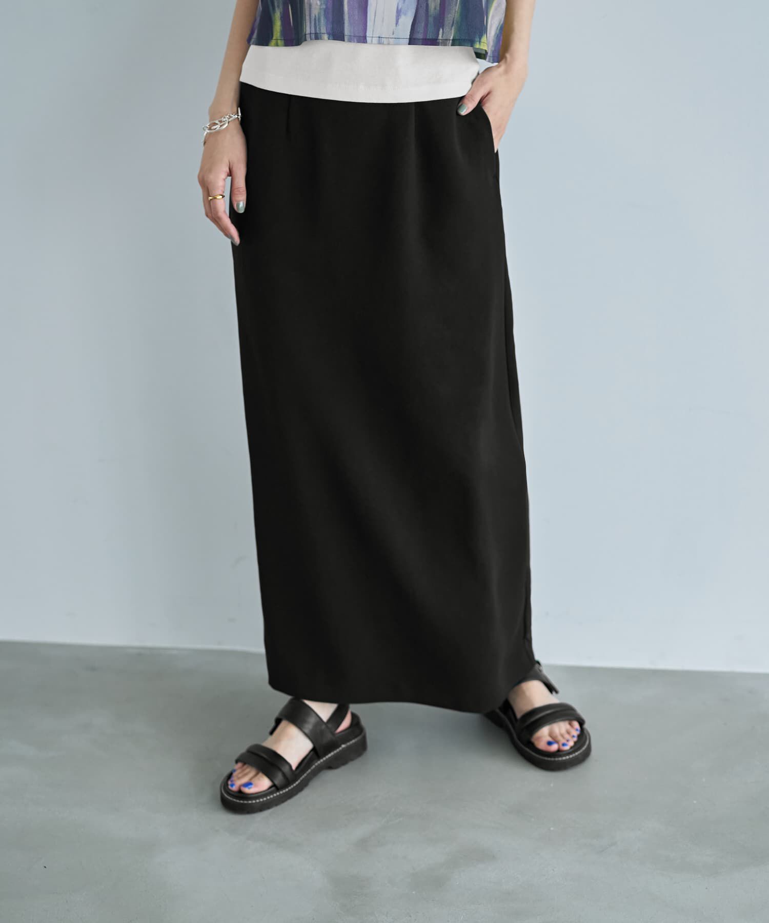 STYLE DELI「伸縮するマキシ丈ナロースカート」|スカート|ブラック