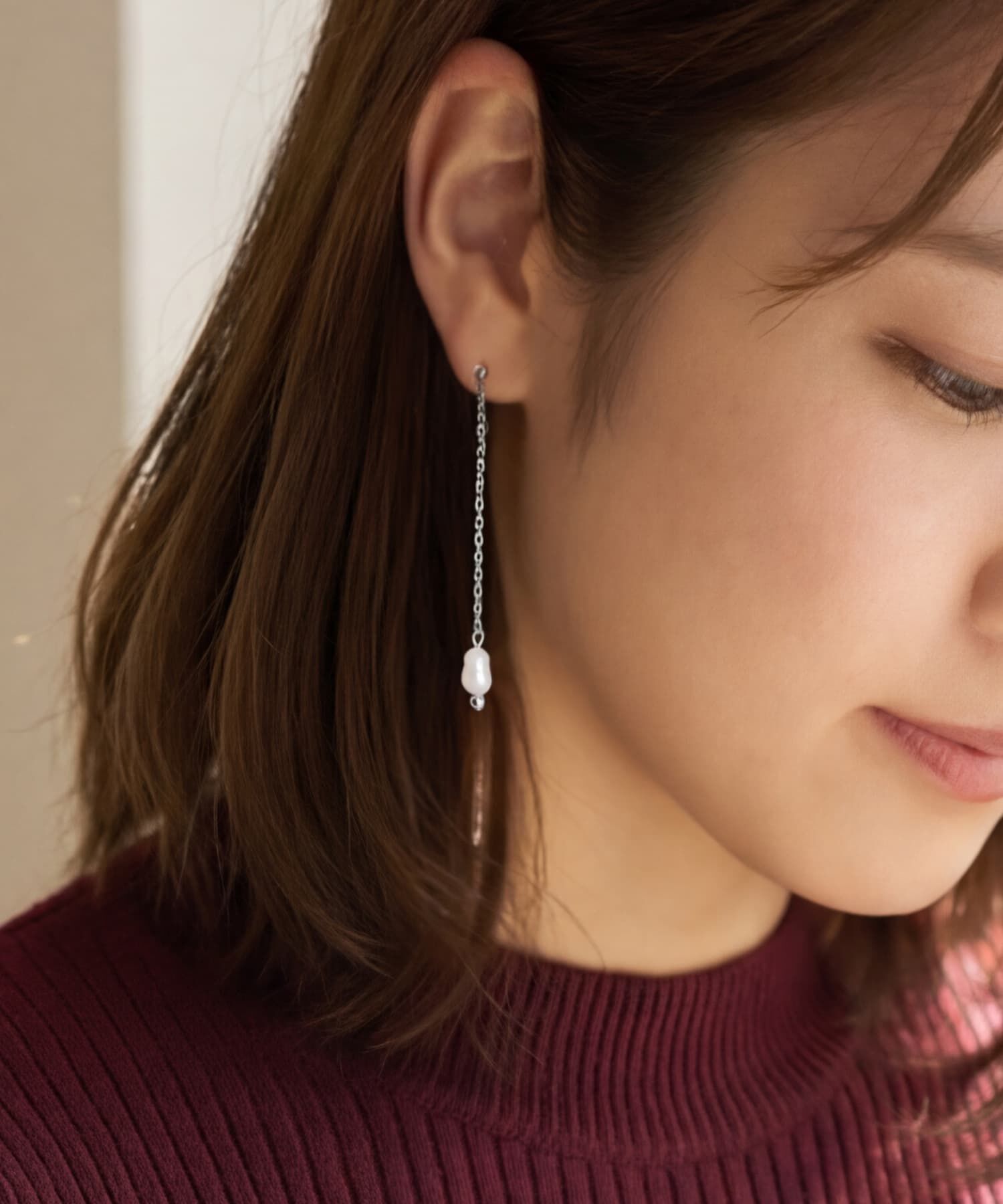 STYLE DELI「【DELI by】淡水パールロングチェーンピアス」|ピアス|シルバー