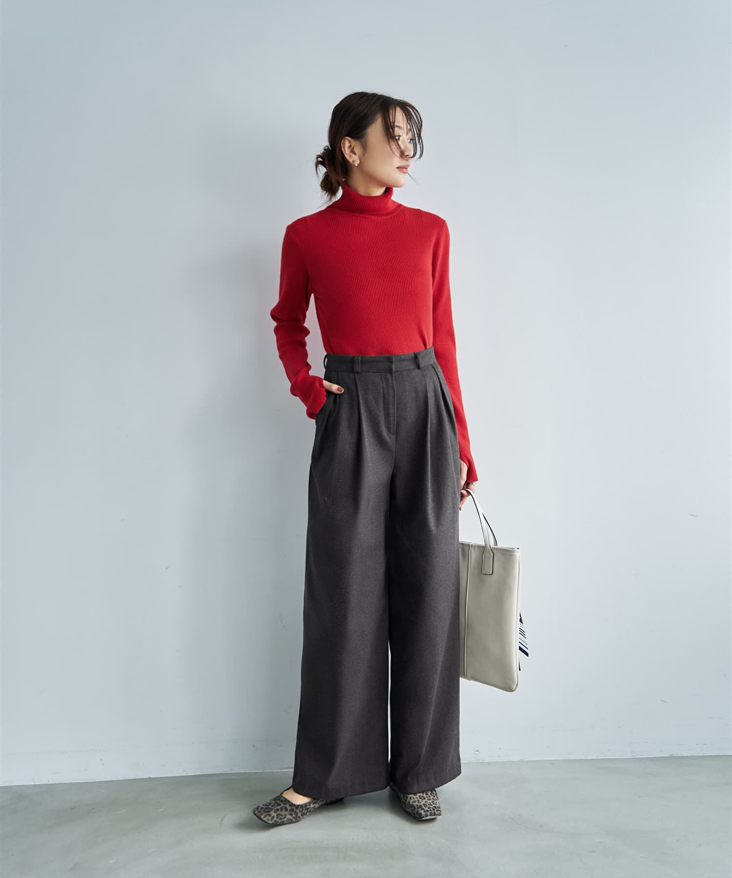 STYLE DELI「柔らかなカシミヤ混リブ編みタートルニット」|ニット・セーター|