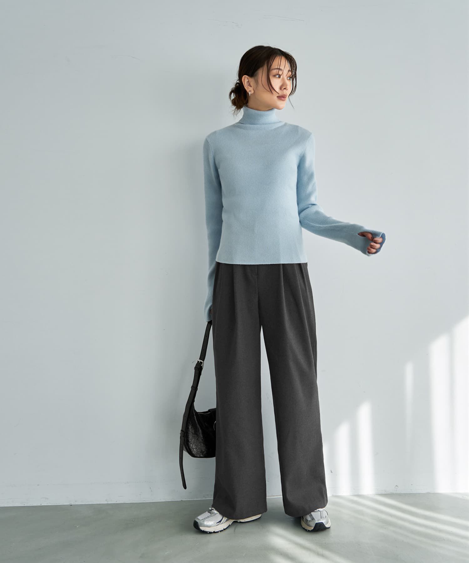 STYLE DELI「柔らかなカシミヤ混リブ編みタートルニット」|ニット・セーター|