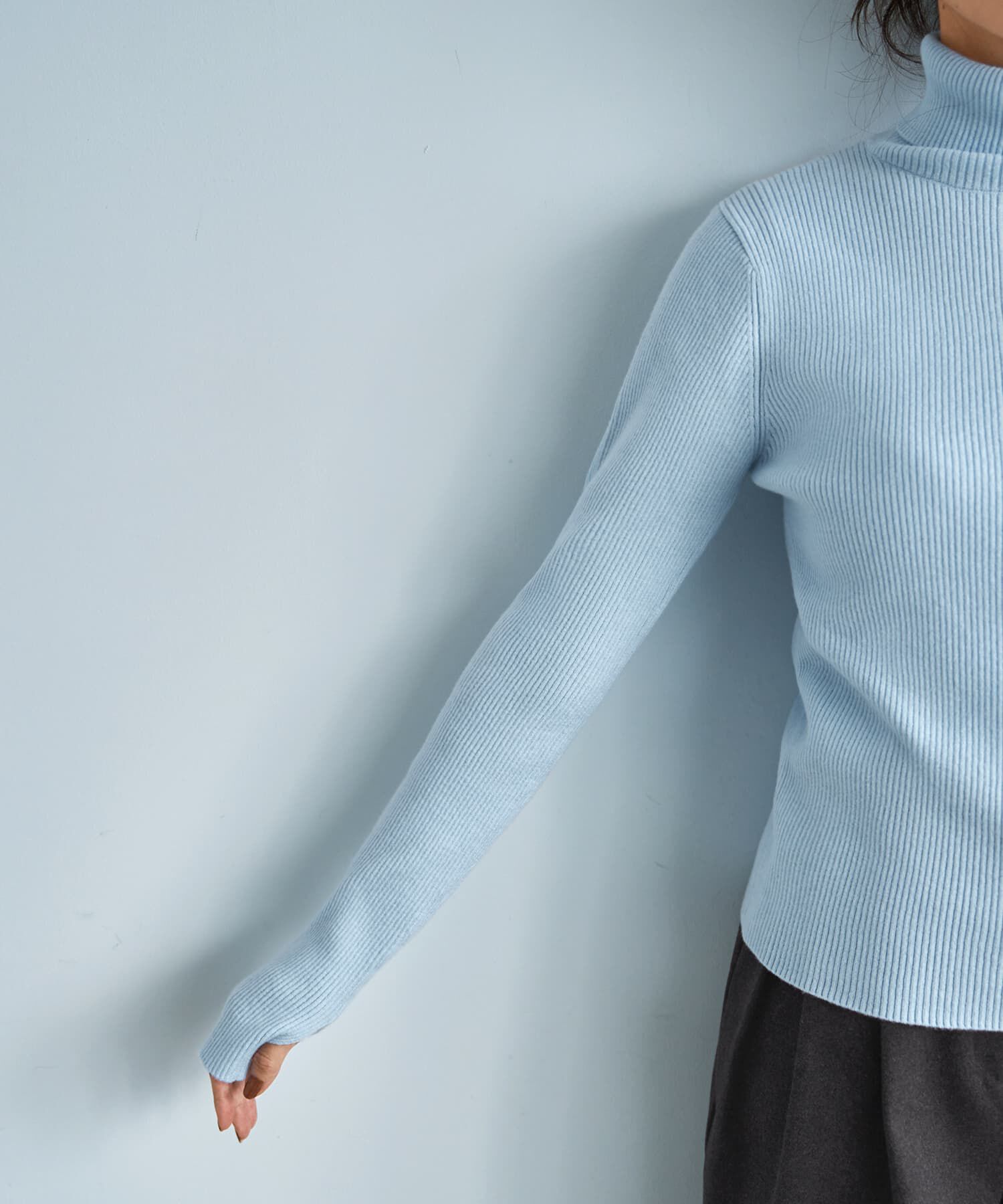 STYLE DELI「柔らかなカシミヤ混リブ編みタートルニット」|ニット・セーター|