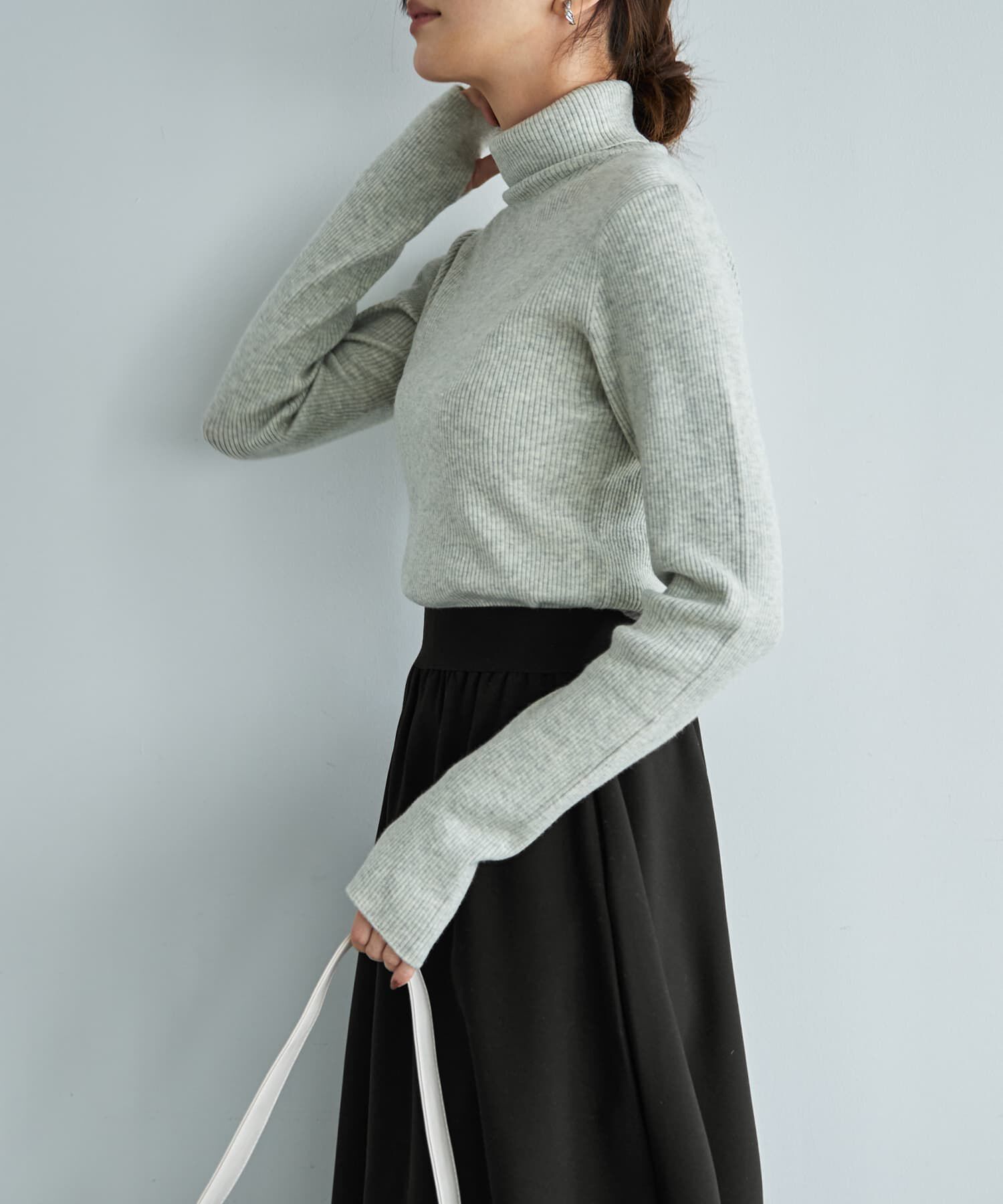 STYLE DELI「柔らかなカシミヤ混リブ編みタートルニット」|ニット・セーター|