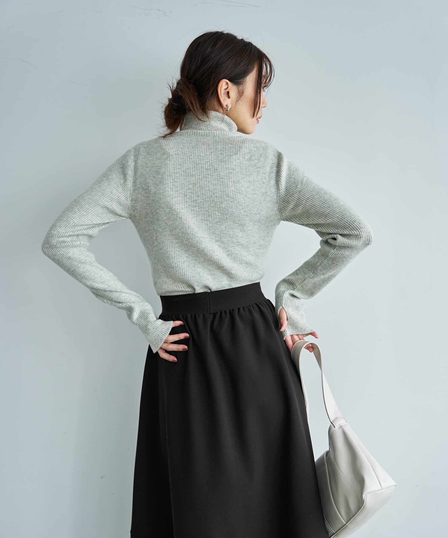 STYLE DELI「柔らかなカシミヤ混リブ編みタートルニット」|ニット・セーター|