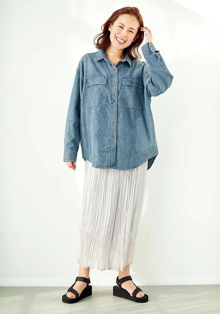 BACKYARD FAMILY「デニムシャツ 薄手 レディース 通販 サラリ大人のサステナブル 夏デニムシャツジャケット デニム」|シャツ・ブラウス|