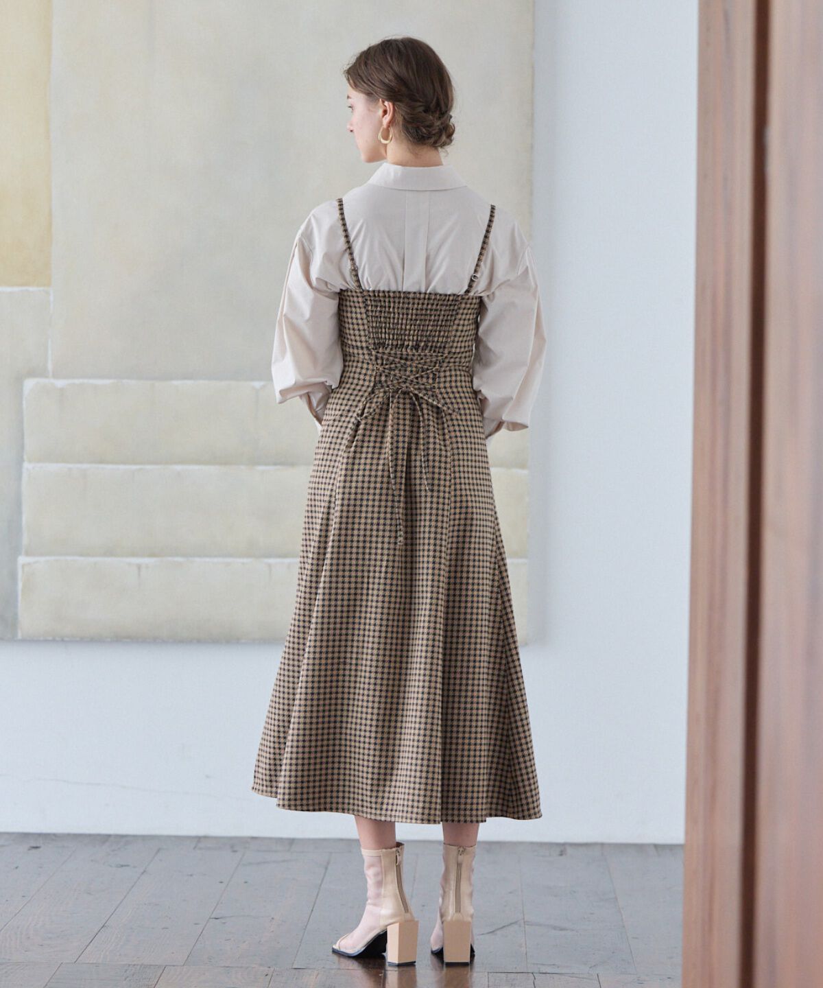 アンドクチュール「クロップド丈シャツ＋キャミワンピース」|ワンピース|