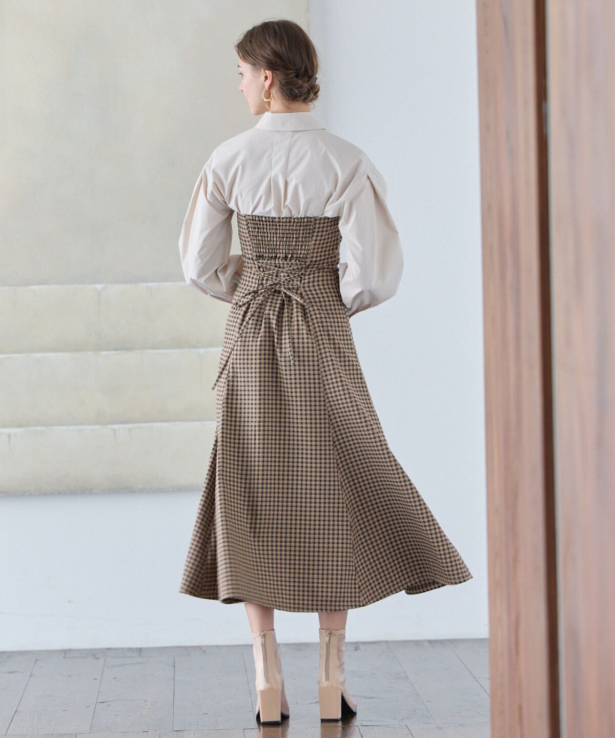 アンドクチュール「クロップド丈シャツ＋キャミワンピース」|ワンピース|