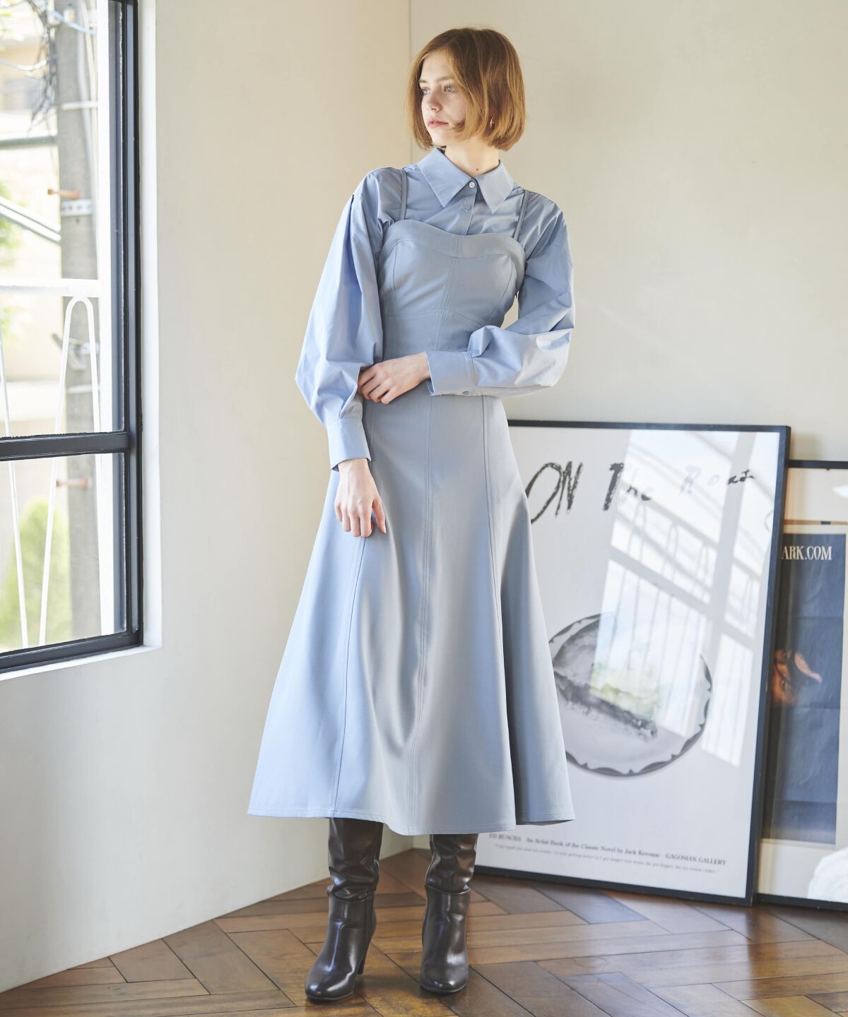 アンドクチュール「クロップド丈シャツ＋キャミワンピース」|ワンピース|