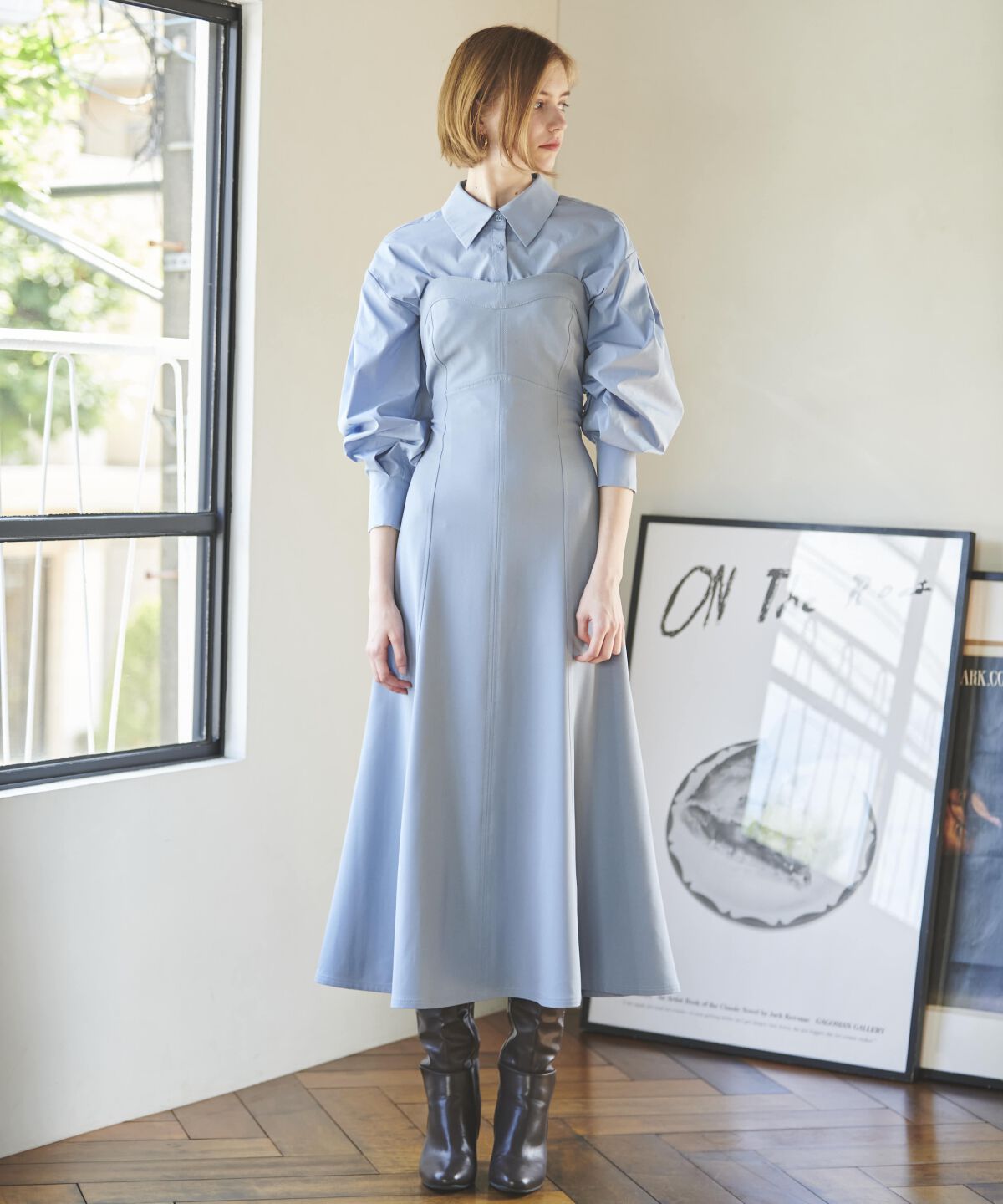 アンドクチュール「クロップド丈シャツ＋キャミワンピース」|ワンピース|