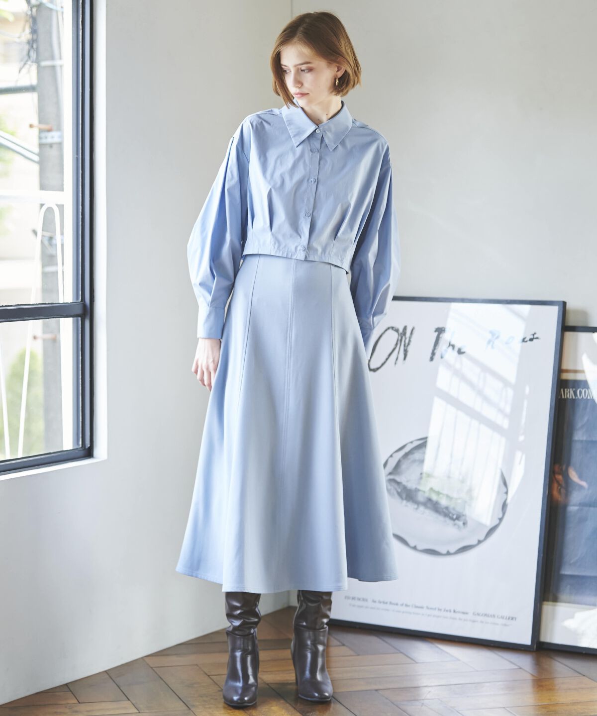 アンドクチュール「クロップド丈シャツ＋キャミワンピース」|ワンピース|