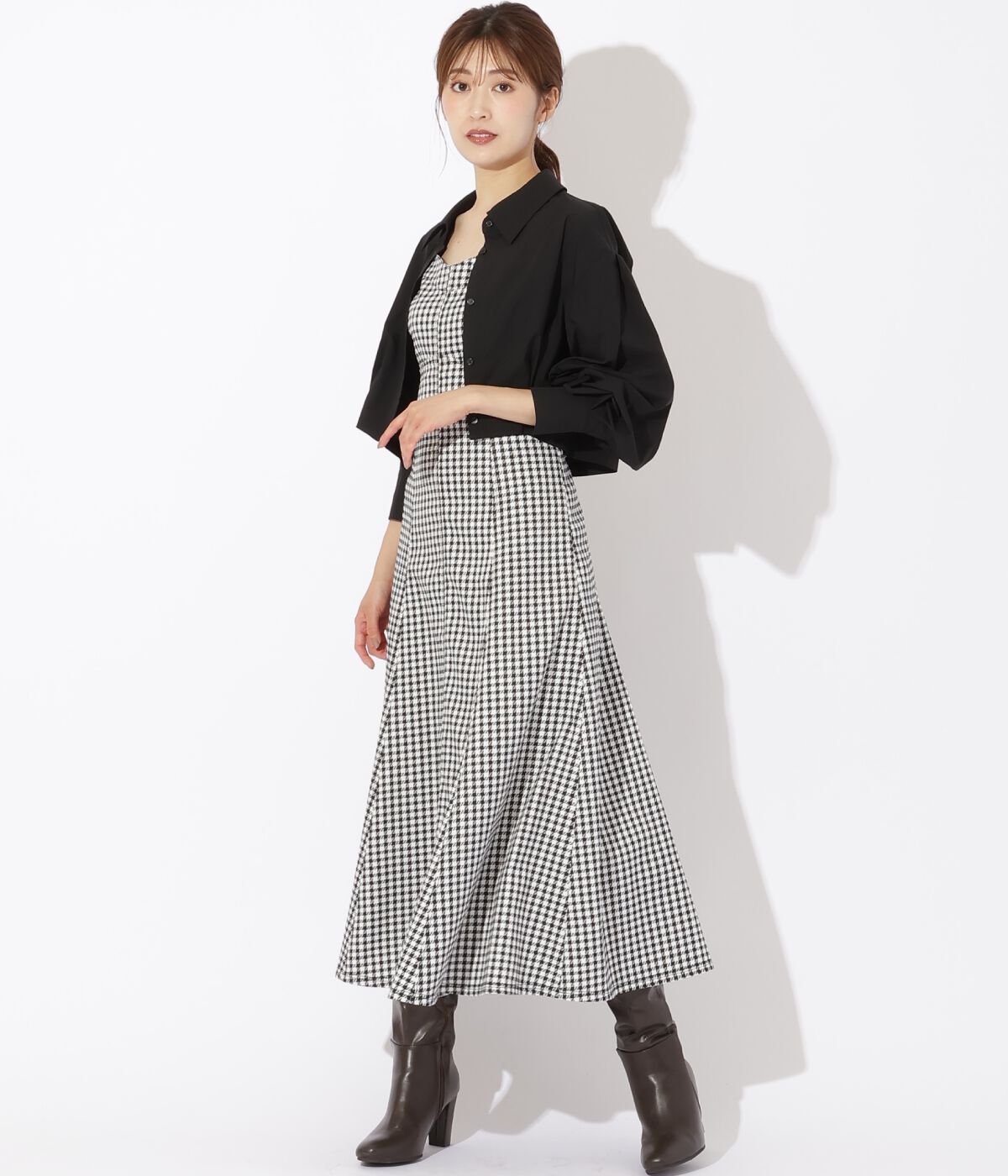 アンドクチュール「クロップド丈シャツ＋キャミワンピース」|ワンピース|