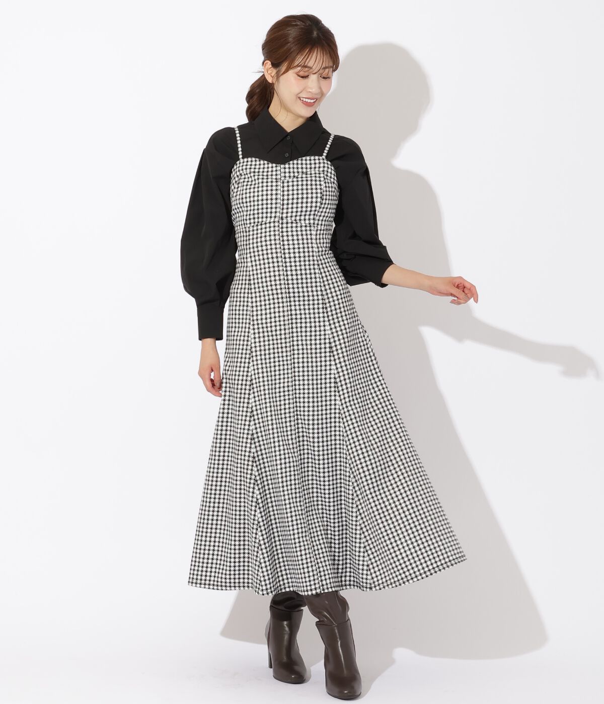 アンドクチュール「クロップド丈シャツ＋キャミワンピース」|ワンピース|