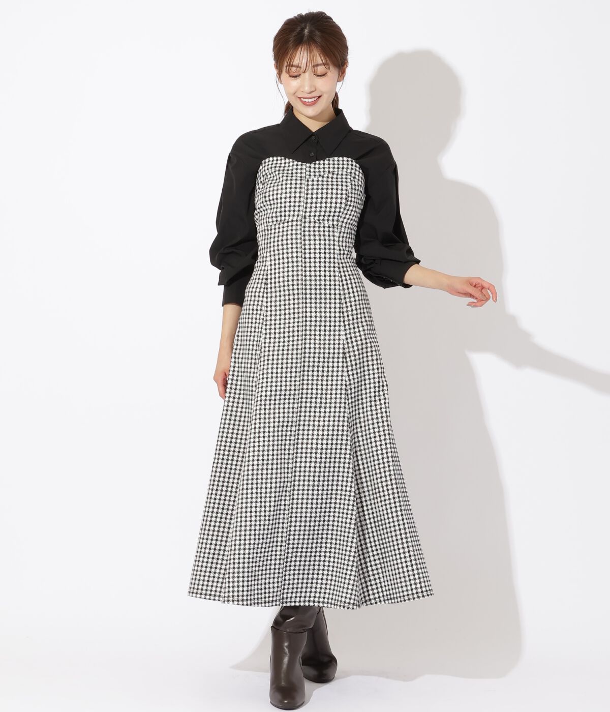 アンドクチュール「クロップド丈シャツ＋キャミワンピース」|ワンピース|