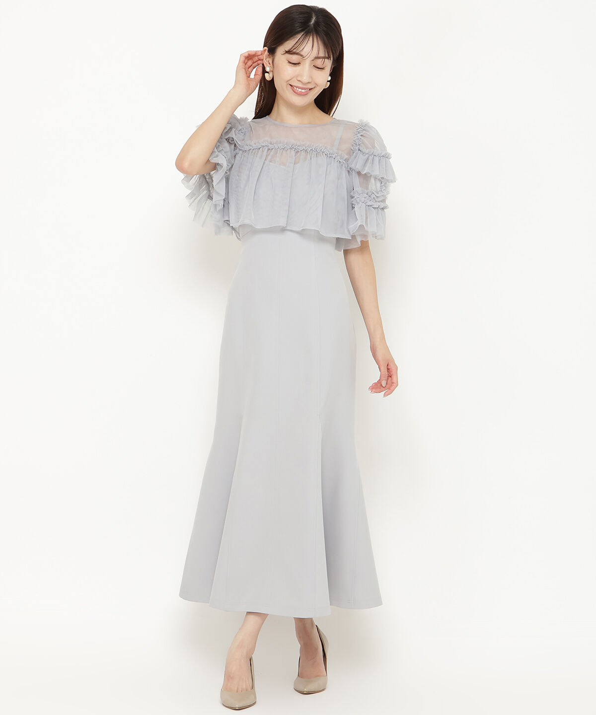 アンドクチュール「チュールフリルマーメイドドレス」|ドレス|ライトグレー