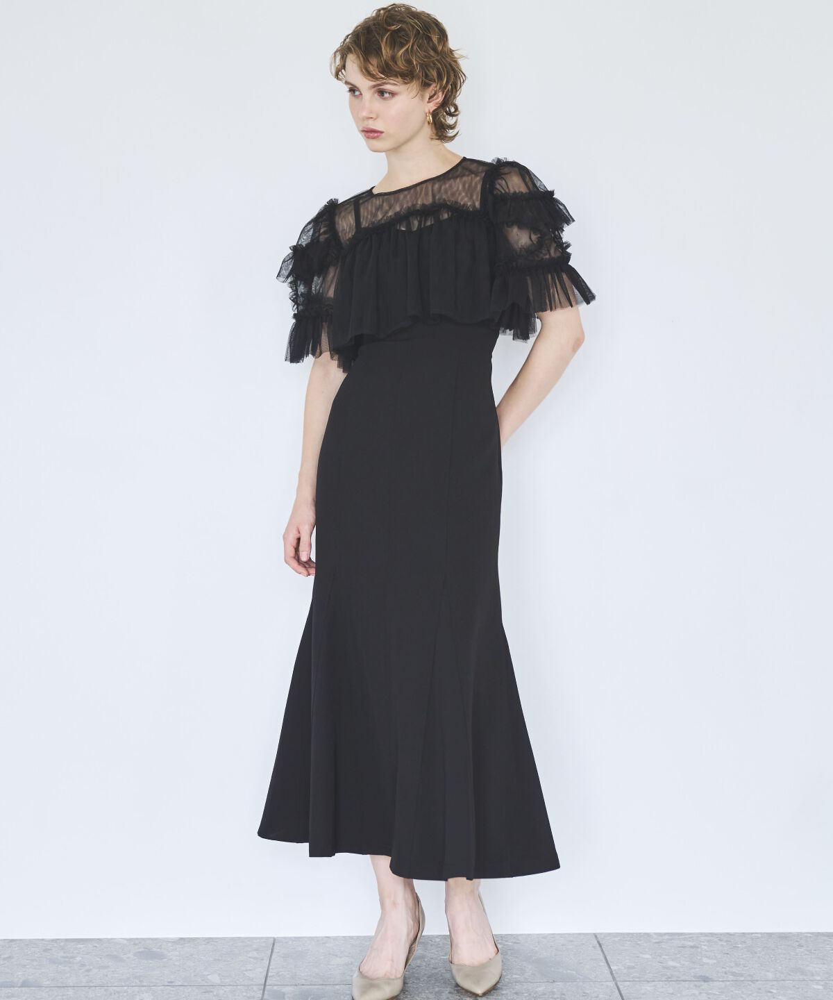 アンドクチュール「チュールフリルマーメイドドレス」|ドレス|ブラック