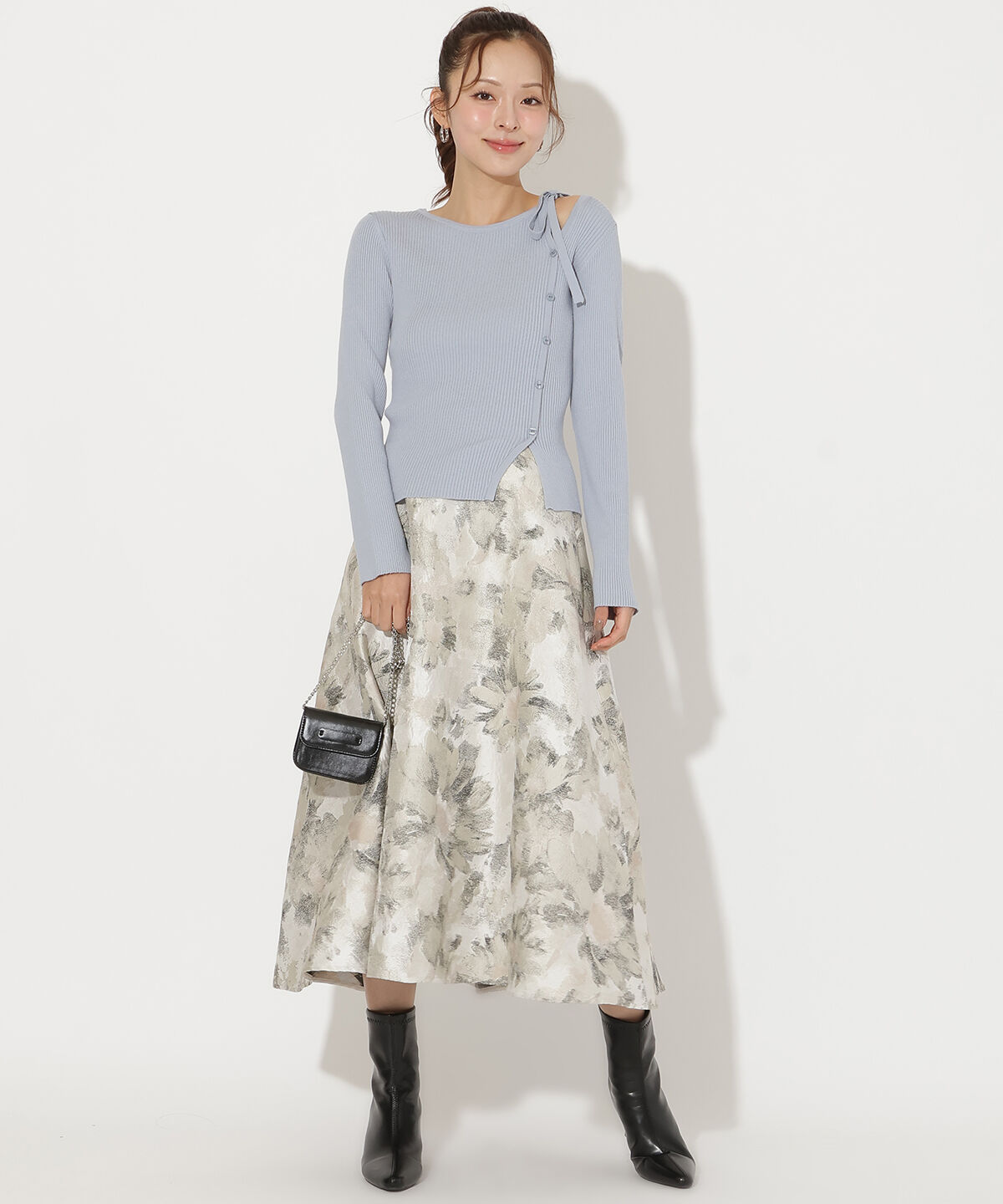 アンドクチュール「アシメリボンスリットプルオーバー」|ニット・セーター|