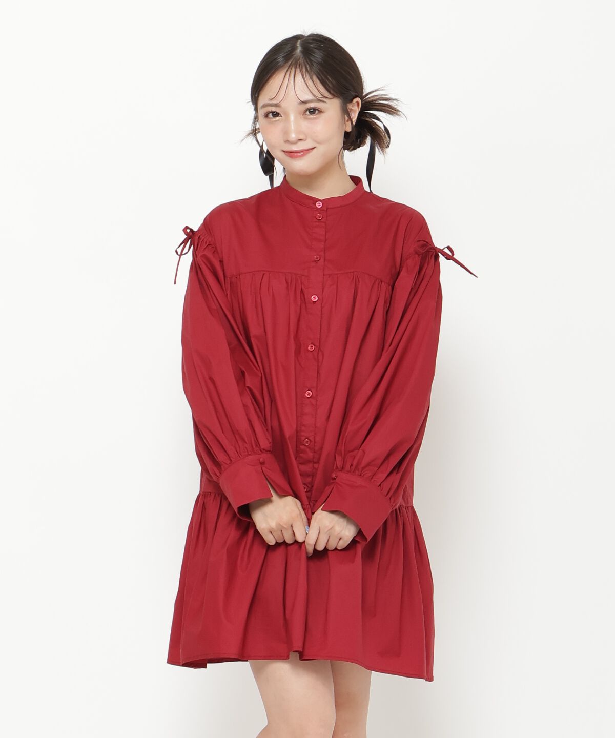 REDYAZEL「シャツボリュームミニワンピース」|ワンピース|ボルドー