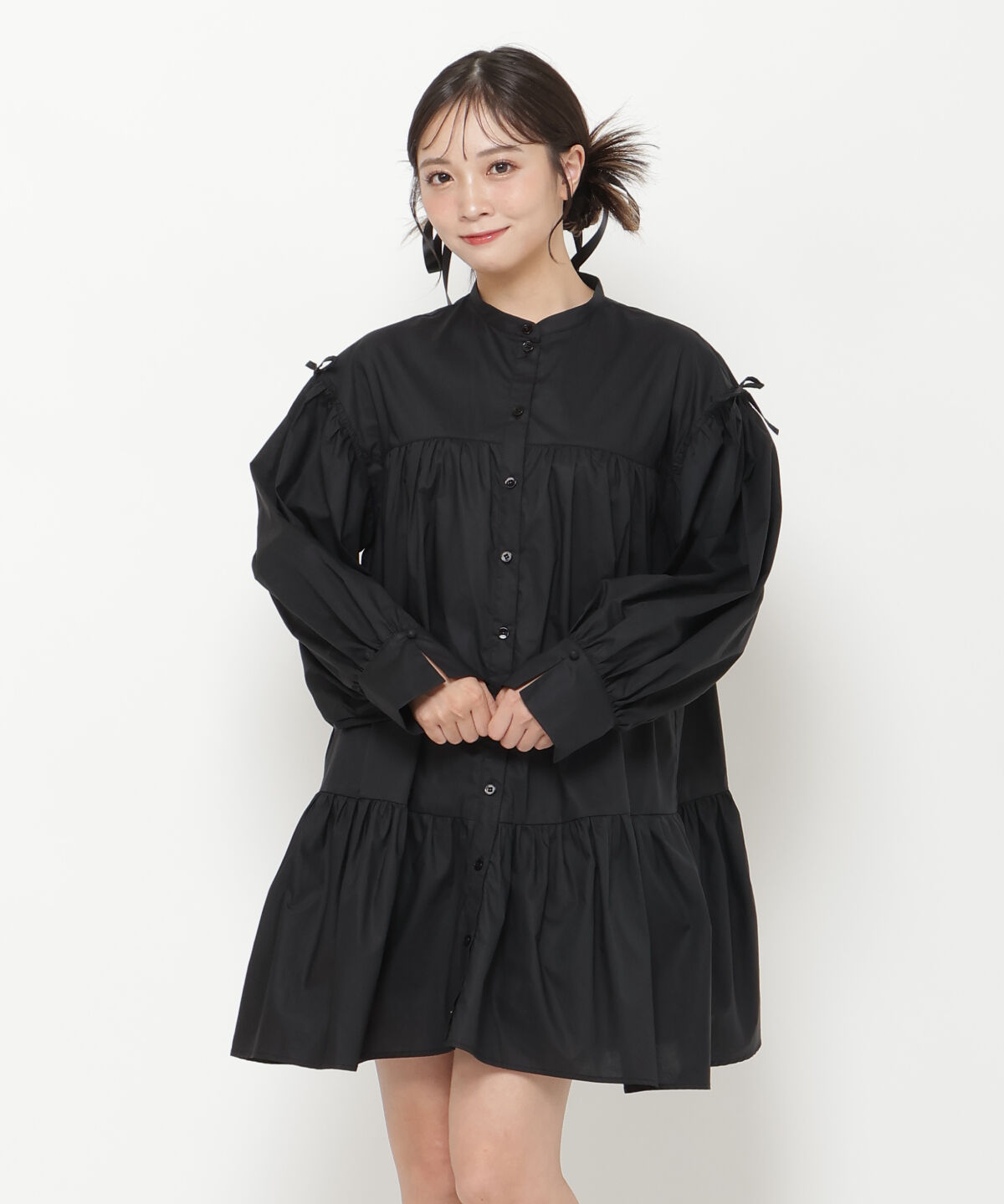 REDYAZEL「シャツボリュームミニワンピース」|ワンピース|ブラック