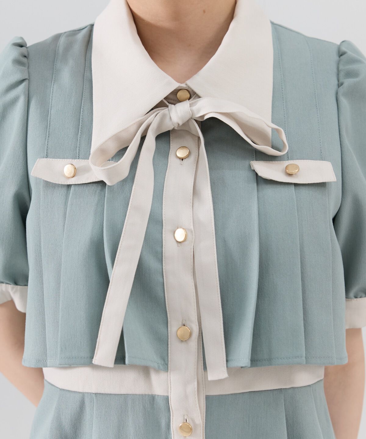 REDYAZEL「バイカラータックプリーツ半袖シャツワンピース」|ワンピース|